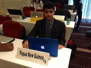 Karan Vasdev as the delegate of Papua New Guinea in BEIMUN XXII